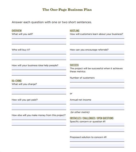 One-Page Business Plan Template - 10+ Download Free Documents in PDF