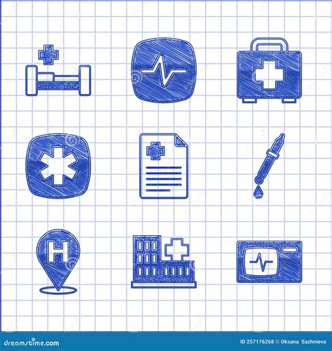 Set Patient Record Hospital Building Monitor With Cardiogram Pipette