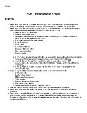 Fillable Online Servicesource HUD Tenant Selection Criteria Fax Email