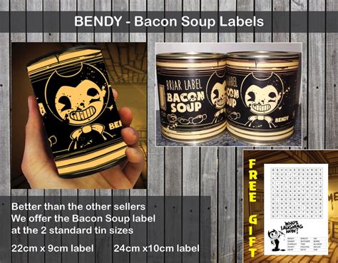 Bendy And The Ink Machine Bacon Soup Label 2 Sizes Free Word Search