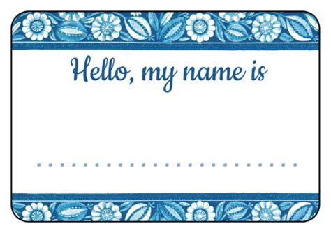 "Hello My Name Is" Blue Floral Name Tag Label Template | OnlineLabels®