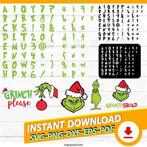 Grinch Font SVG PNG, Cricut, Silhouette, Bonus Grinch Alphabet Svg