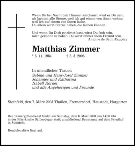 Traueranzeigen Von Mathias Zimmer Saarbruecker Zeitung Trauer De