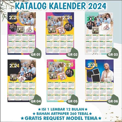 Jual Free Design Kalender Dinding Custom 2024 Kalender Custom Foto Tema Kartun 2024 Kalender