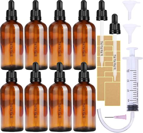 8Stk Pipettenflasche Glas 100ml Apothekerflasche Set Braunglas Liquid