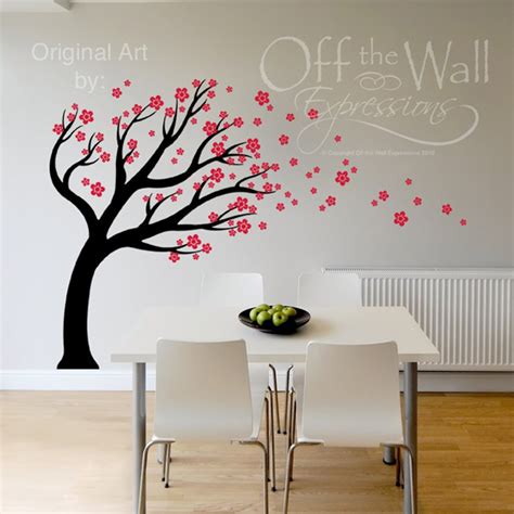 Cherry Blossom Tree Vinyl Decal Blowing In The Wind Wall Etsy