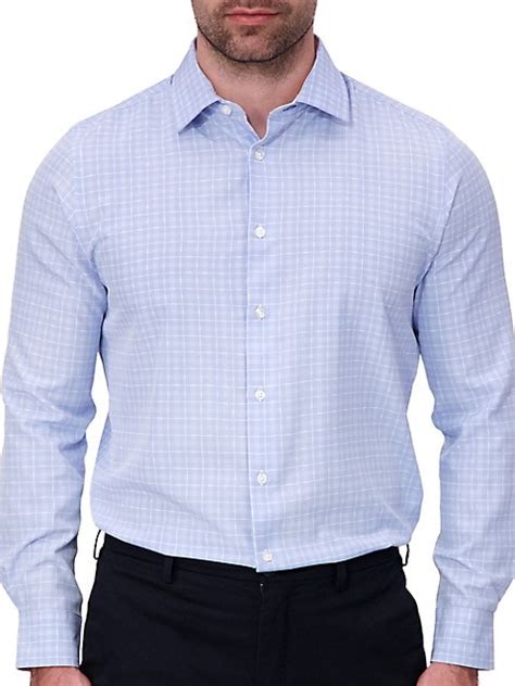 Report Collection Modern Slim Fit 4 Way Stretch Plaid Dress Shirt