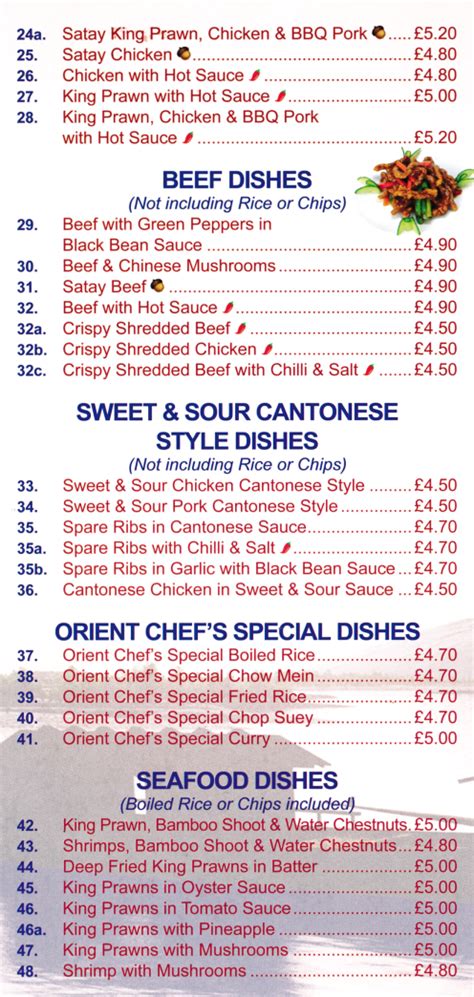 Menu For Orient Chef Chinese Takeaway In Carlton Nottingham