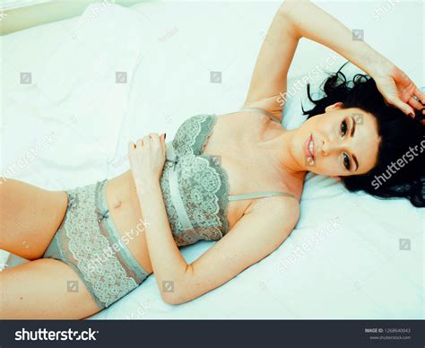 Sexy Beautiful Brunette Woman Lying Bed Stock Photo Shutterstock