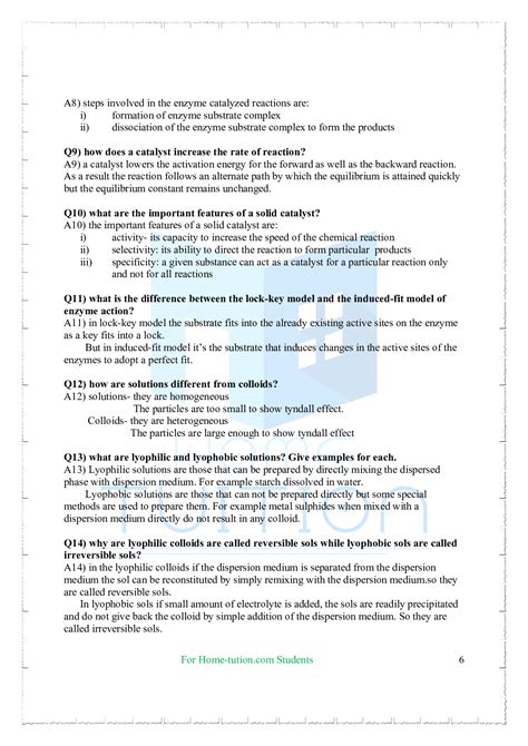 Important Questions For Class Chemistry Chapter Surface Chemistry