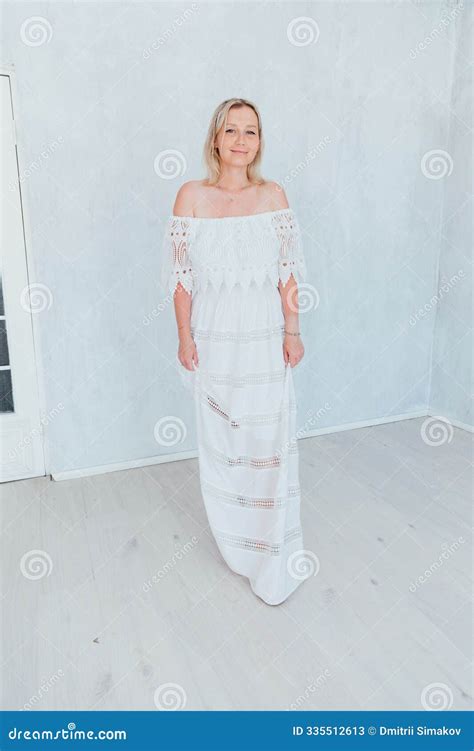 Portrait Of A Beautiful Blonde Fashion Woman In A Light Summer Dress Stock Image Image Of Girl