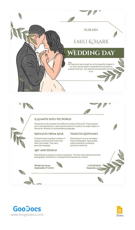 Free Gentle Beautiful Wedding PostCard Template In Google Sheets