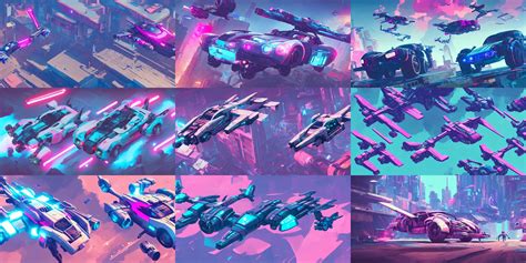 Krea Game Asset Of Cyberpunk Flying Cars Vehicles In Gouache