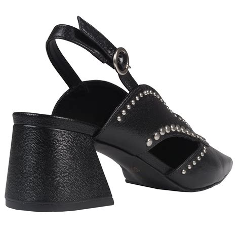 Slingback Couro Preto Tachas I Loucos Santos Loja Virtual