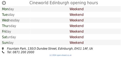 Cineworld Edinburgh opening times, Fountain Park, 130/3 Dundee Street