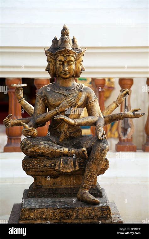 Hindu God Brahma Gold Shabby Old Statue In Thailand Beautiful Indian