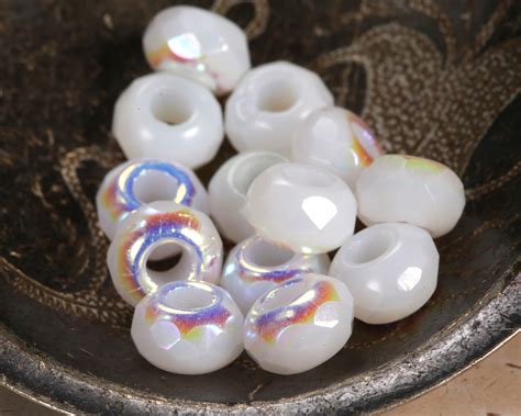 Czech Glass White AB Large Hole Fire Polished Rondelle 6x9mm