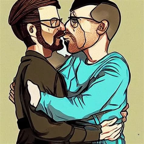 Jesse Kissing Walter White From Breaking Bad Fan Art Stable Diffusion