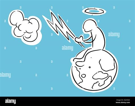 Powerful god cloud thunder earth cartoon illustration Stock Vector ...