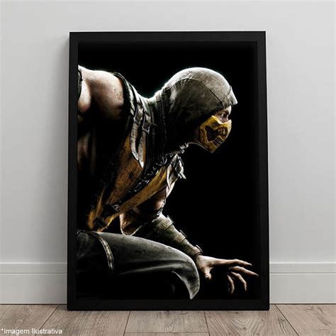 Quadro Jogo Mortal Kombat X Scorpion C Moldura A X Elo