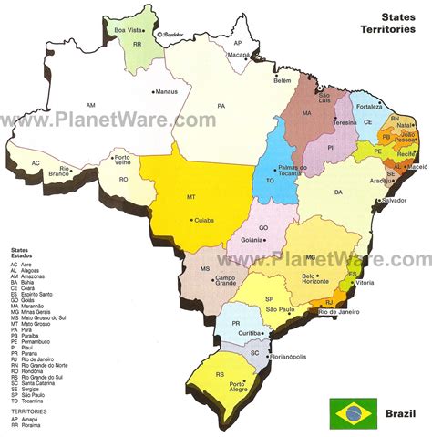 Map of Brazil States & Major Citites | PlanetWare