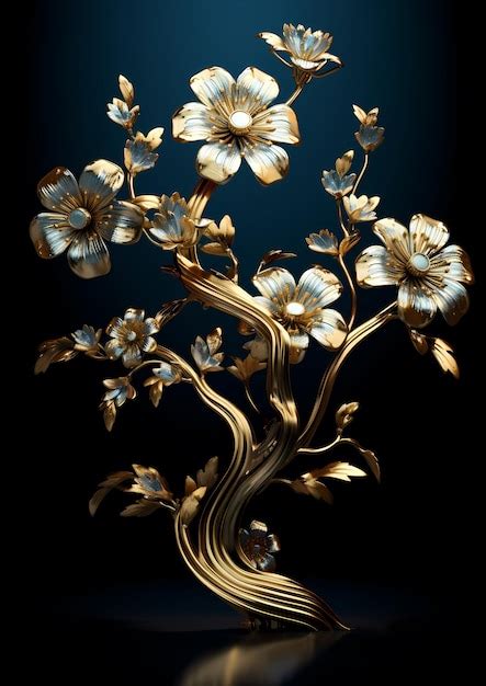 Premium AI Image A Gold Tree With Flowers On It Is Shown In A Black