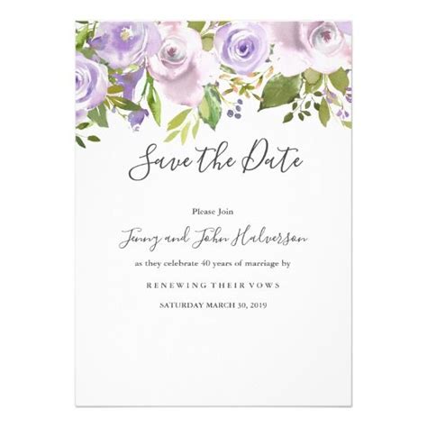 Save The Date Card With Purple Roses And Greenery