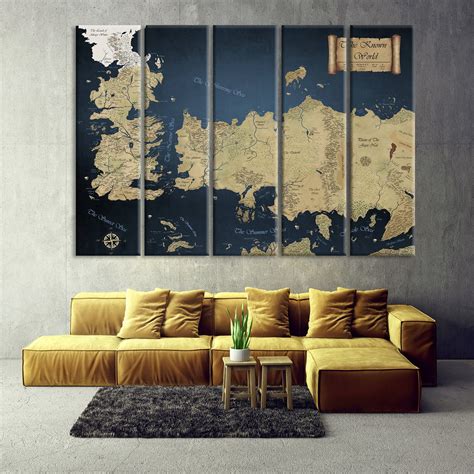 Game of Thrones Map Canvas Wall Art, Vintage Map Print, Office and ...