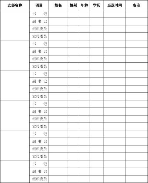 党支部成员基本情况登记表word文档免费下载文档大全