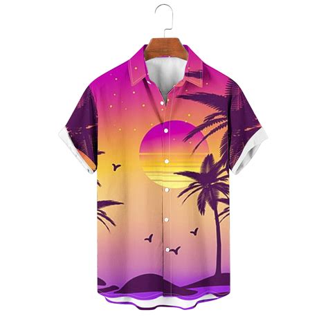 Waenqinla Mens Hawaiian Shirts Plus Size Tropical Palm Tree Graphic