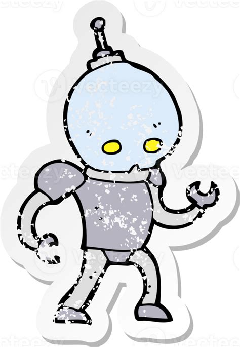 Retro Afligido Pegatina De Un Dibujos Animados Extraterrestre Robot