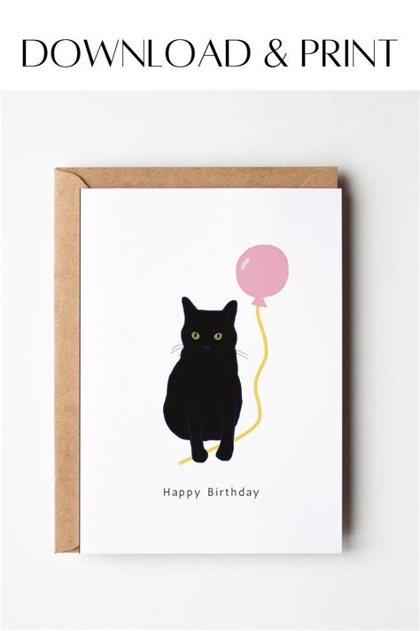 Printable Cat Themed Birthday Card For A Cat Lover Cat Birthday Card