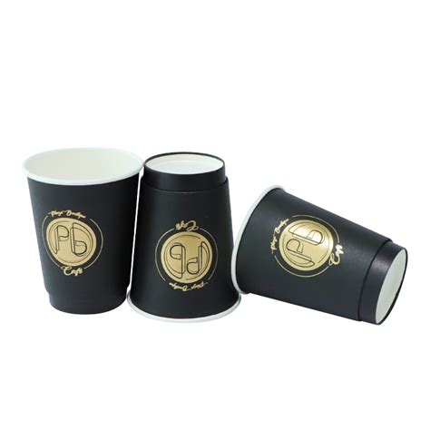 Disposable Gold Foil Stamping Black Coffee Takeaway Double Wall Coffee