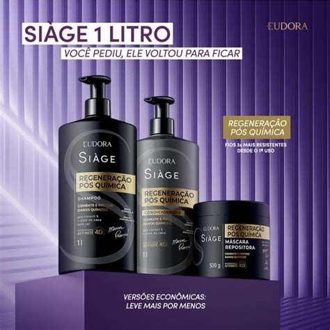 Eudora Siàge 1 Litro Combo Regeneração Pós Química 5 itens