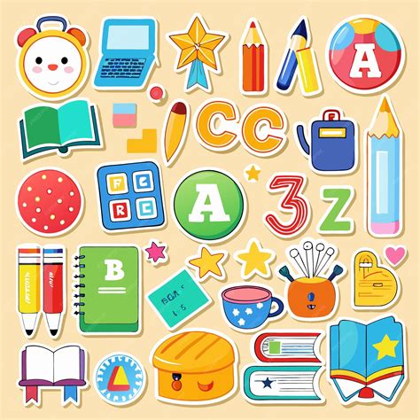 colorful backtoschool sticker set fun educational icons  kids
