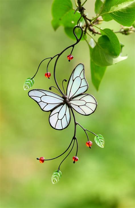 White Butterfly Stained Glass Suncatcher Mothers Day Gift Etsy Canada