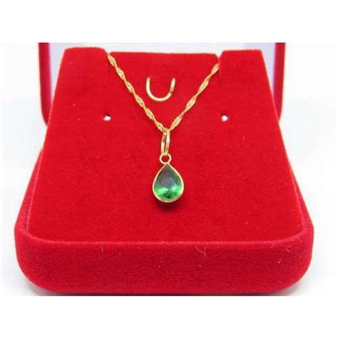 Corrente Singapura 60cm Pingente Gota Verde Esmeralda Ouro 18k 750