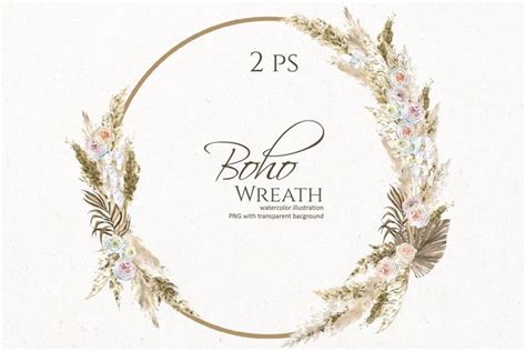 Bohemian Wreath With Roses Dry Leaves Illustrations