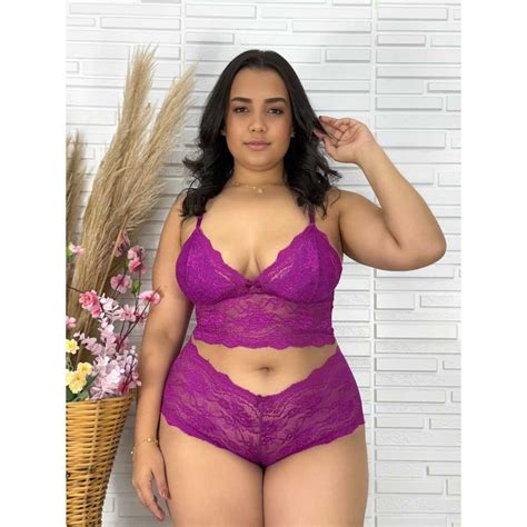 Conjunto Espera Marido Plus Size Sexy Rendado Lingerie Sensual Confort Vel Calcinha Calesson