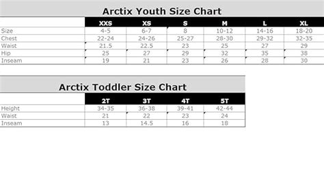 Arctix Youth Overalls Snow Bib Size Chart - Chart Walls