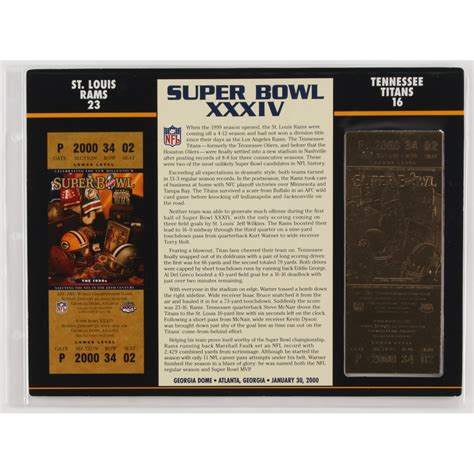 Commemorative Super Bowl Xxxiv Score Card With Kt Gold Ticket St