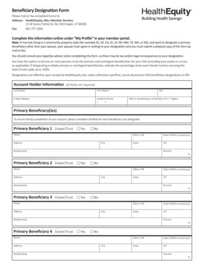 Fillable Online Beneficiary Designation Form HealthEquity Fax Email