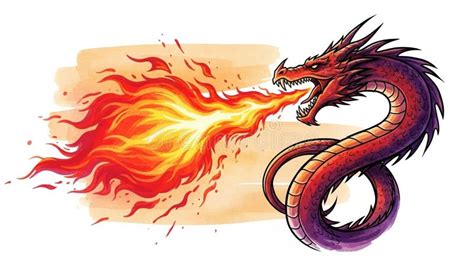 fiery dragon breathing fire mythical creature illustration stock