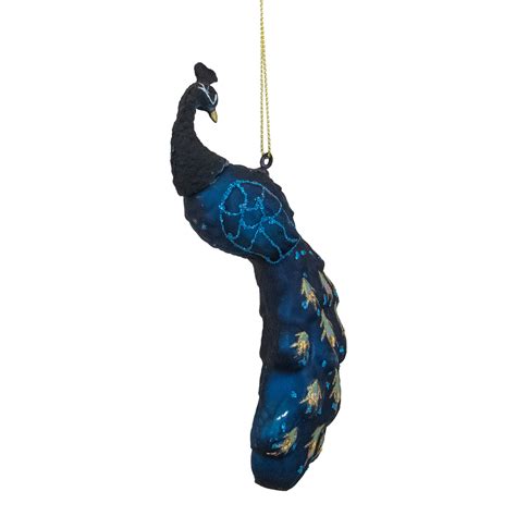 6" Blue Glittered Peacock Glass Christmas Ornament | Christmas Central