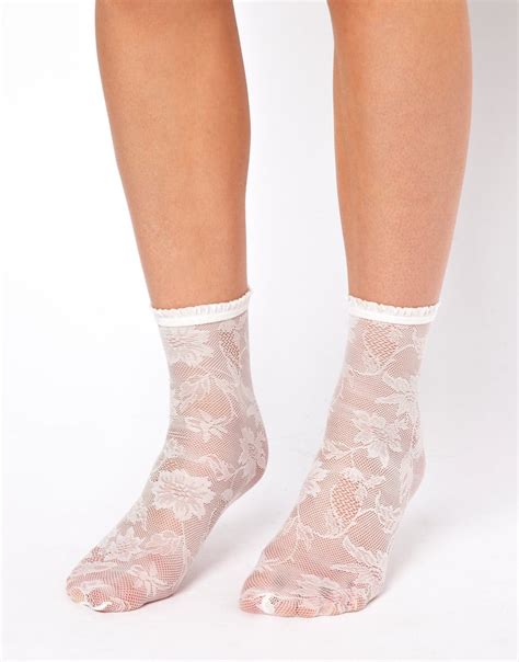 ASOS Lace Ankle Socks in White - Lyst