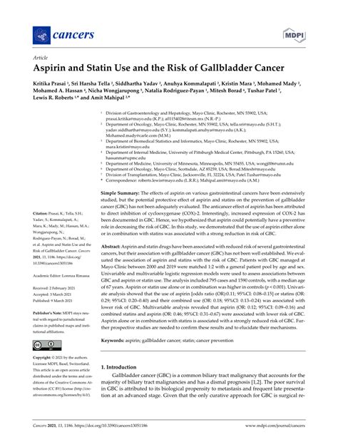 Pdf Aspirin And Statin Use And The Risk Of Gallbladder Cancer