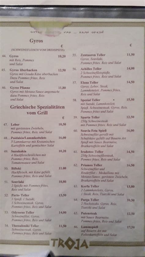 Speisekarte von Restaurant Troja Mülheim an der Ruhr Gracht 131