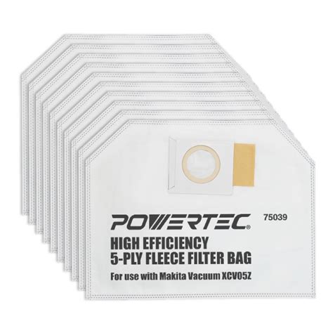 POWERTEC 75039 Fleece Filter Bags For Makita XCV05Z Backpack Vacuum