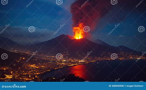 The Vesuvius Eruption Volcano Erupted And Spewed Molten Lava Into The Atmosphere With Force