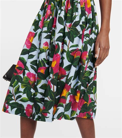 Floral Cotton Poplin Midi Dress In Multicoloured Oscar De La Renta